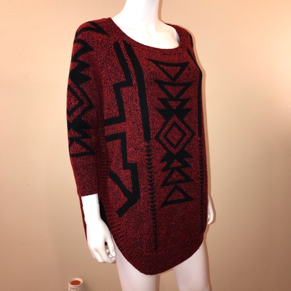 Express Red and Black Geometric Sweater, Size M - Picture 3 of 11